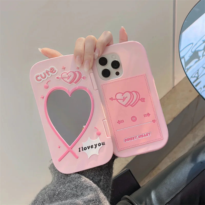 Cute Love Mirror Hot Pink Clamshell Silicone Phone Case