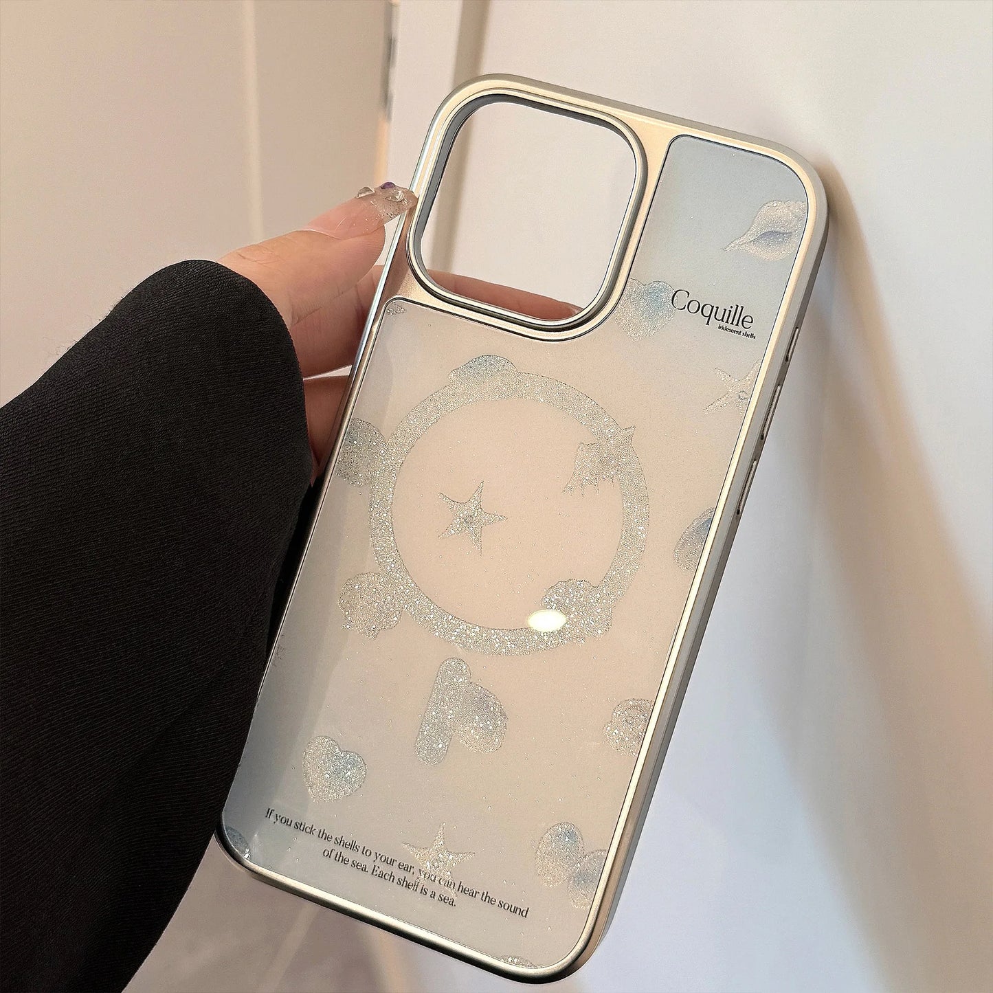 Summer Blue Ocean Shell Bracket Sparkly Glitter Magnetic Phone Case For iPhone