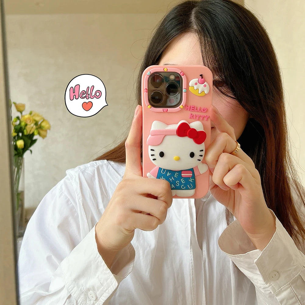 Kawaii Cartoon Hello Kitty Cover With Stand Holder Phone Case