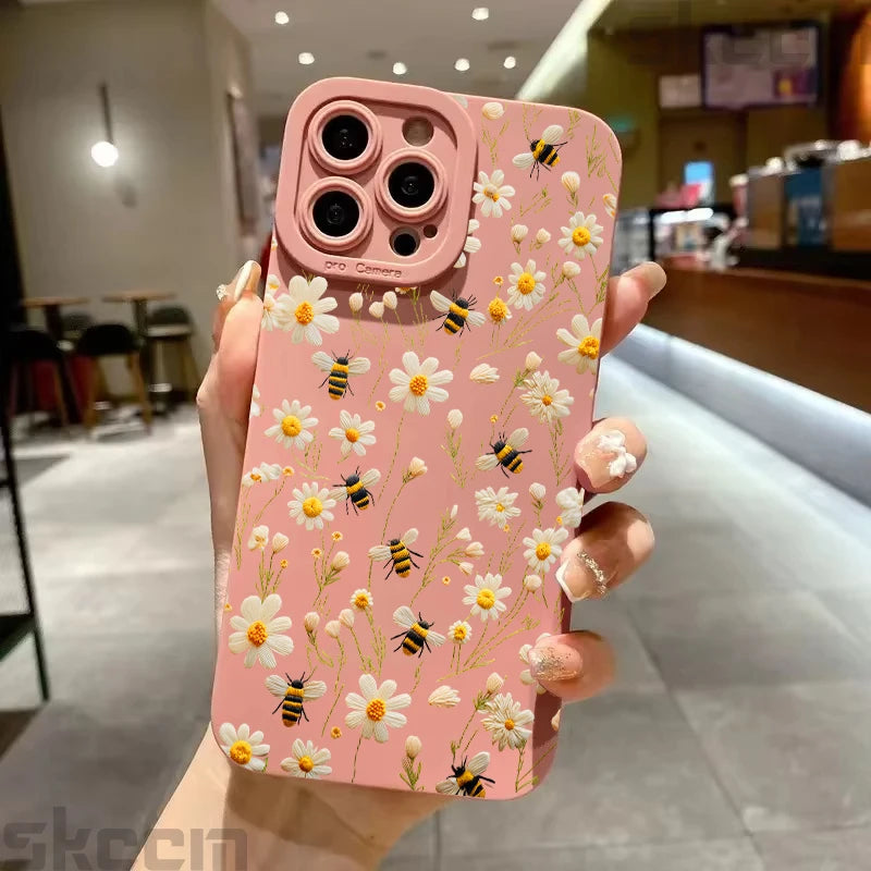 Cute Honeybee Flower Pattern Phone Case For iPhone