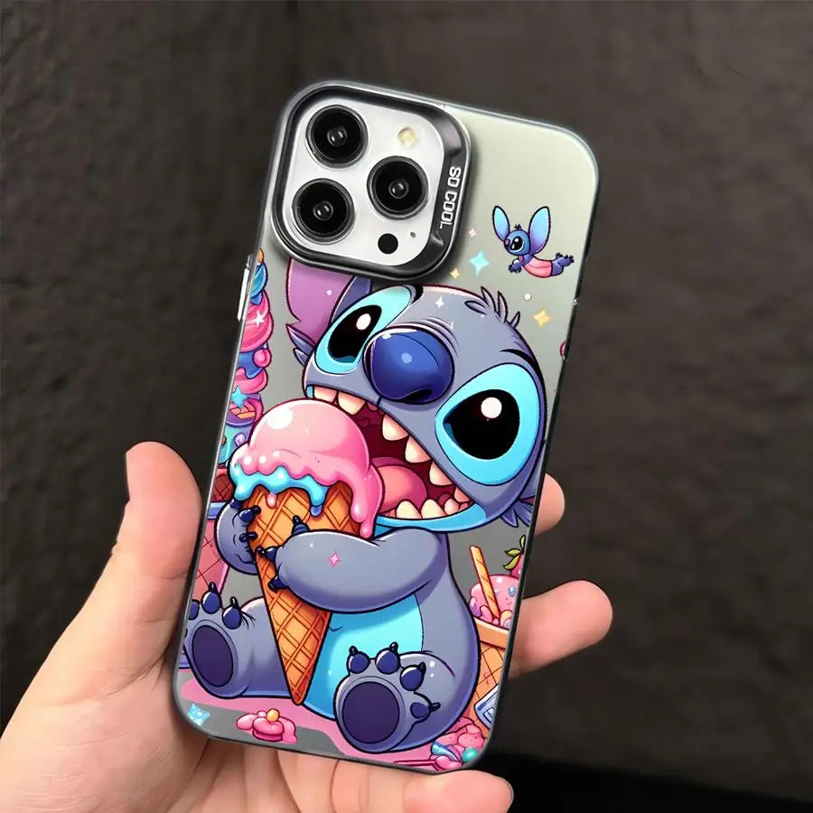 Cartoon Disney Cute Stitch Case Matte Lens Protect Plating Phone Cover For iPhone