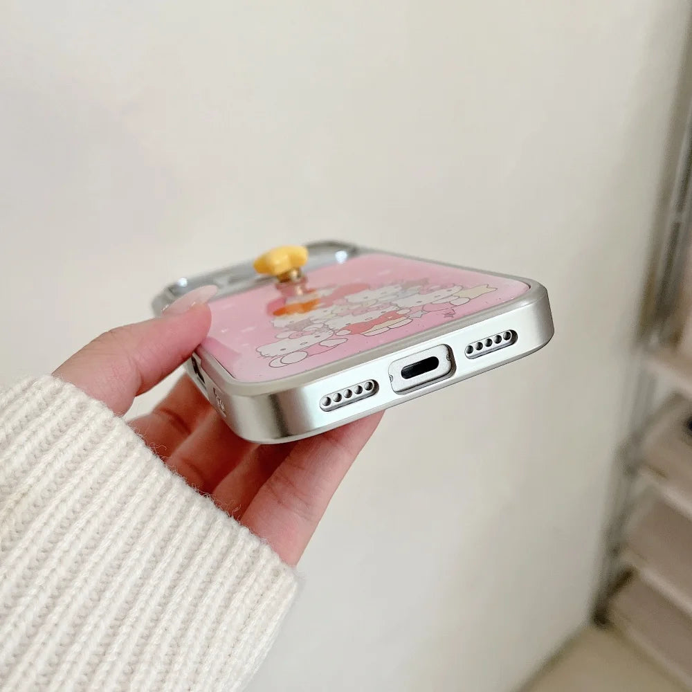 Cute Electroplated Silver Drip Glue Pink Christmas Kitty Phone Case