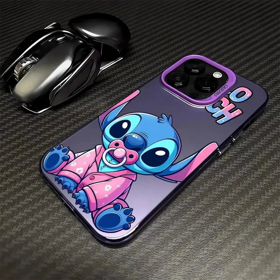 Cartoon Disney Cute Stitch Case Matte Lens Protect Plating Phone Cover For iPhone