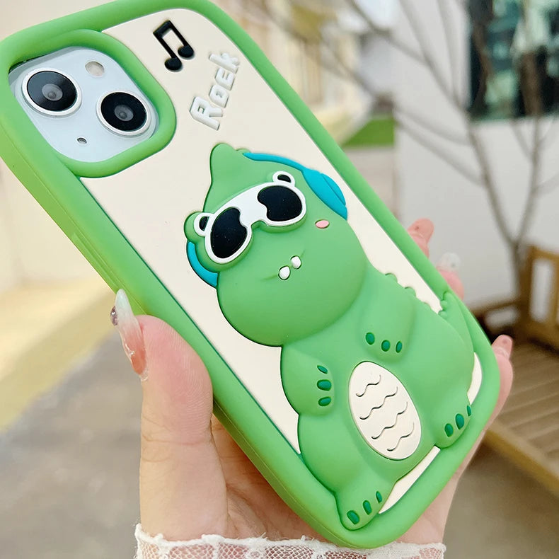 Cute 3D Cartoon Sunglasses Dinosaur Phone Case
