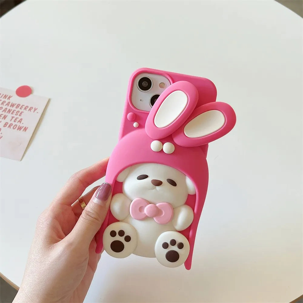 Cute 3D Rotating Ear Bow Dog Silicone Phone Case