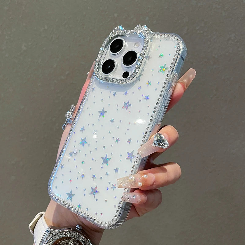 Luxury Cute Cat Bling Diamond Camera Protector Phone Case