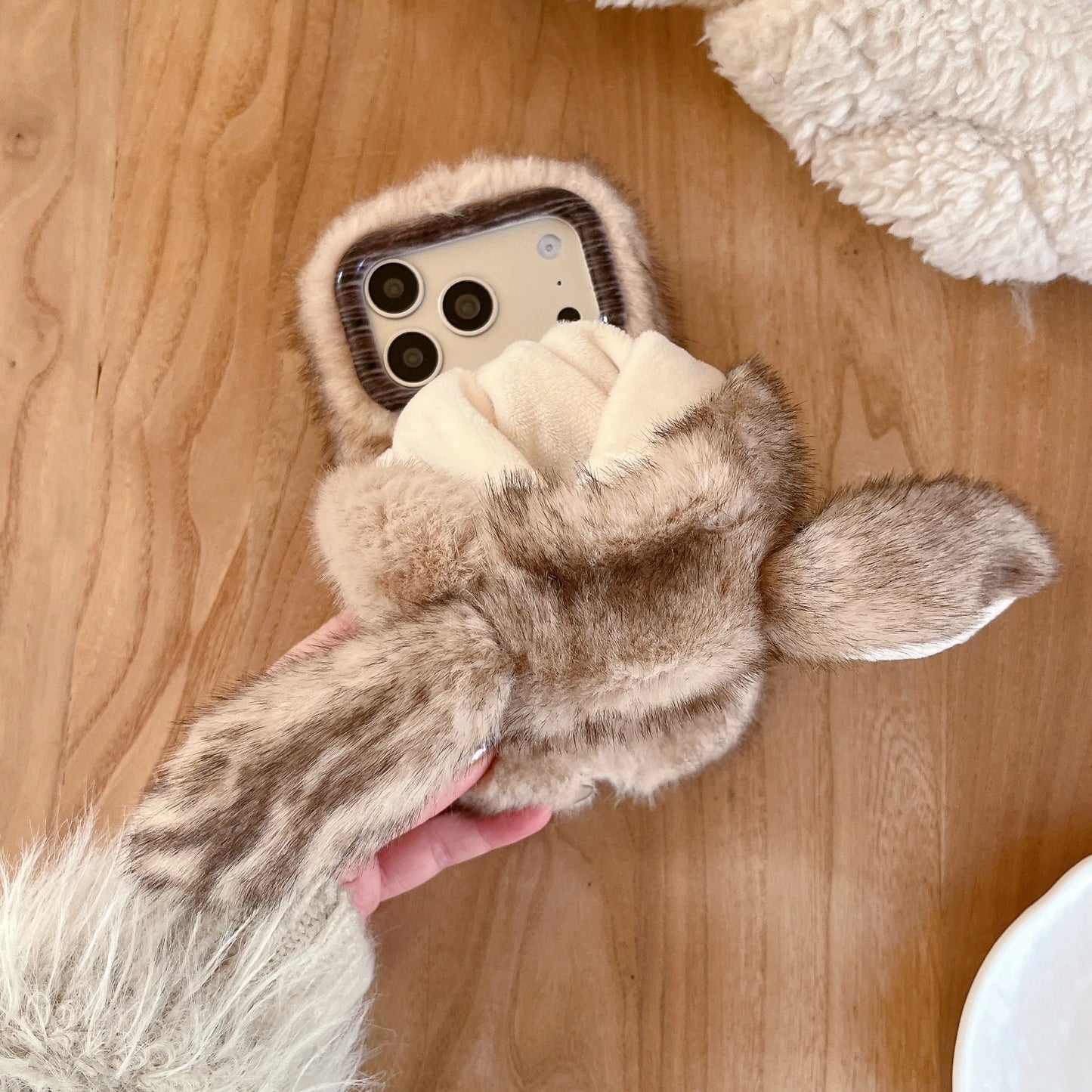 Cute Warm Rabbit Ear Hat Plush Mobile Phone Case For iPhone