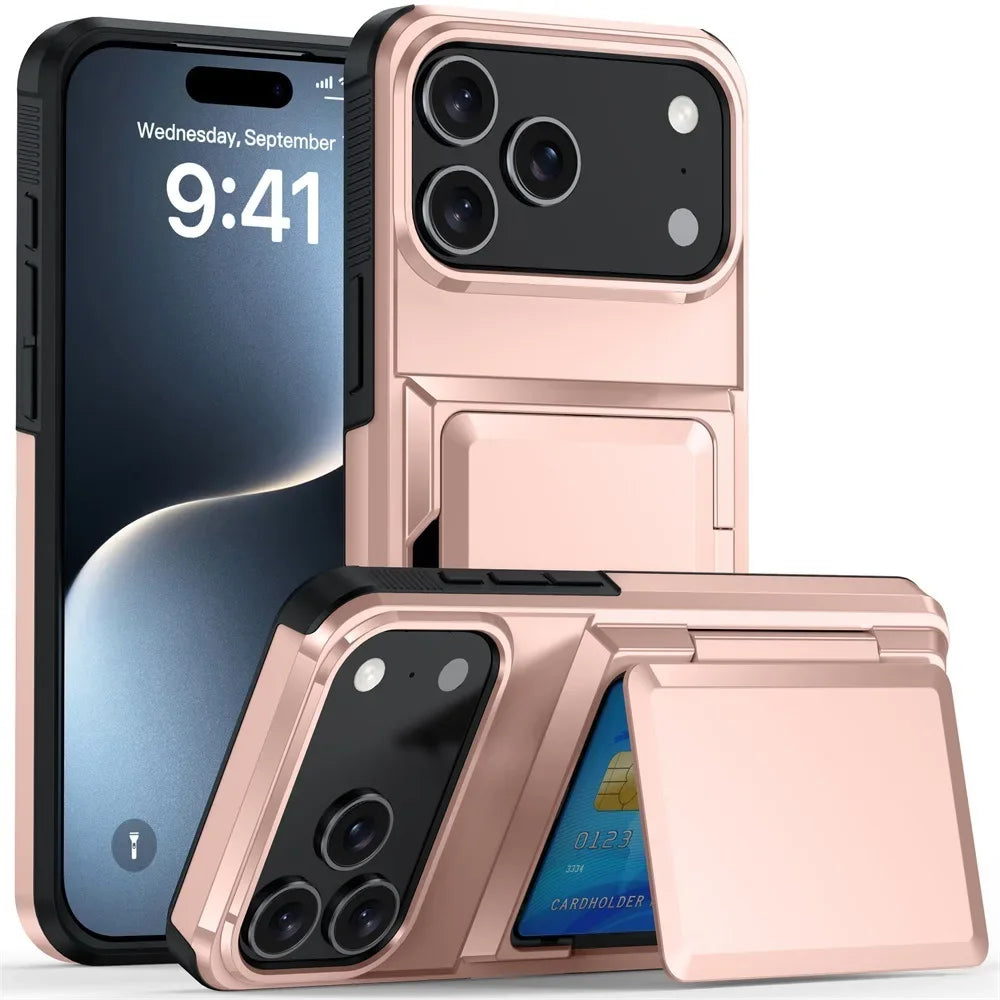 Heavy Duty Wallet Card Slot Phone Case For iPhone