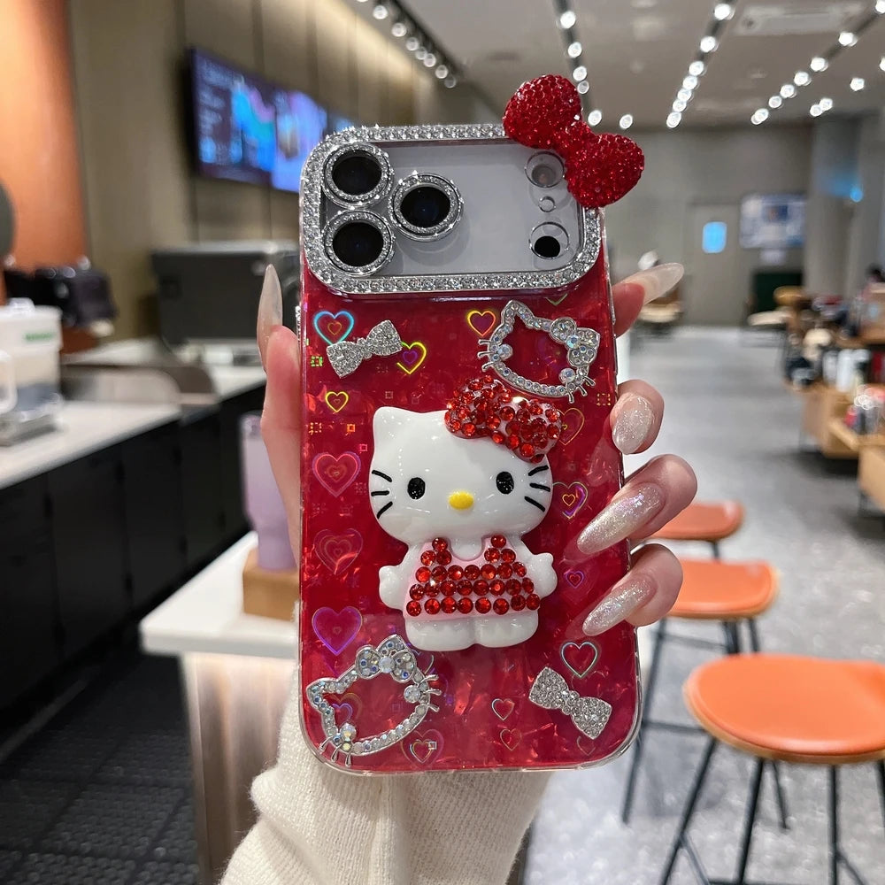 3D Stereoscopic Cute Cartoon Sanrio Hello Kitty Bling Glitter Phone Case For iPhone