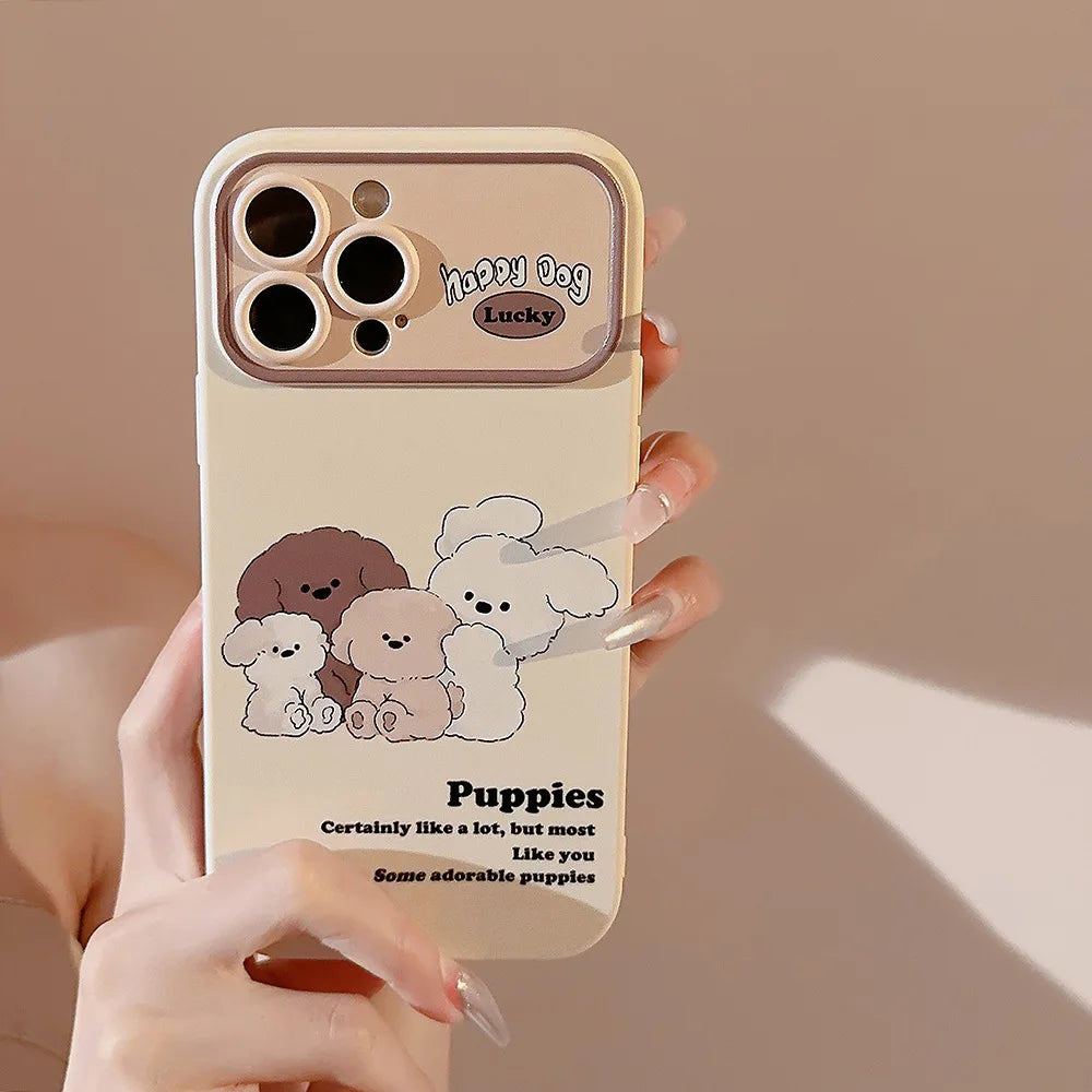 Cute Cartoon Puppy Lens Protective Phone Case For iPhone