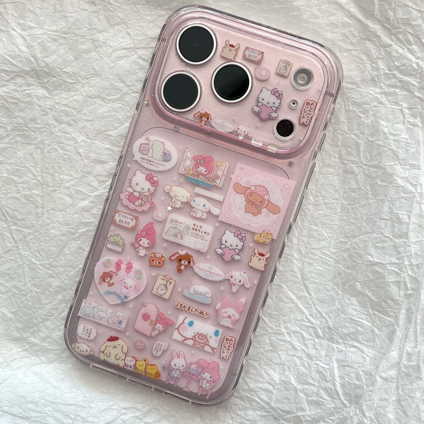Cute Transparent Pink Kitty Stickers Phone Case For iPhone