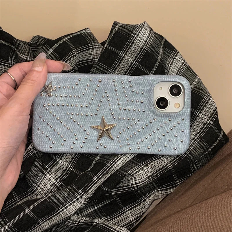 Luxury Metal Star Denim Cloth Phone Case