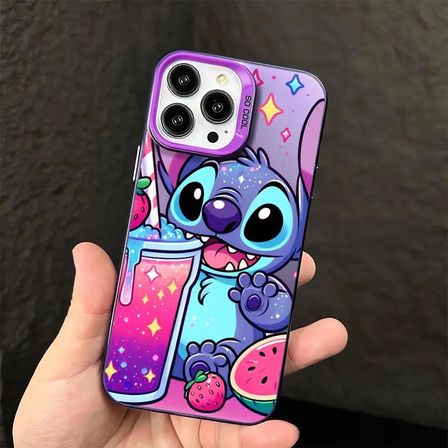 Cartoon Disney Cute Stitch Case Matte Lens Protect Plating Phone Cover For iPhone