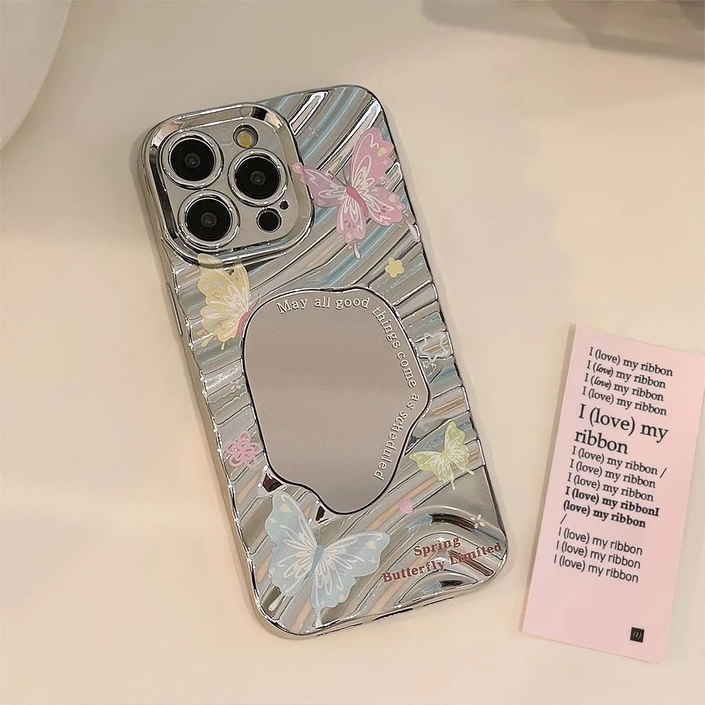 Luxury Plating Make Up Mirror Wave Bumper Shockproof Phone Case
