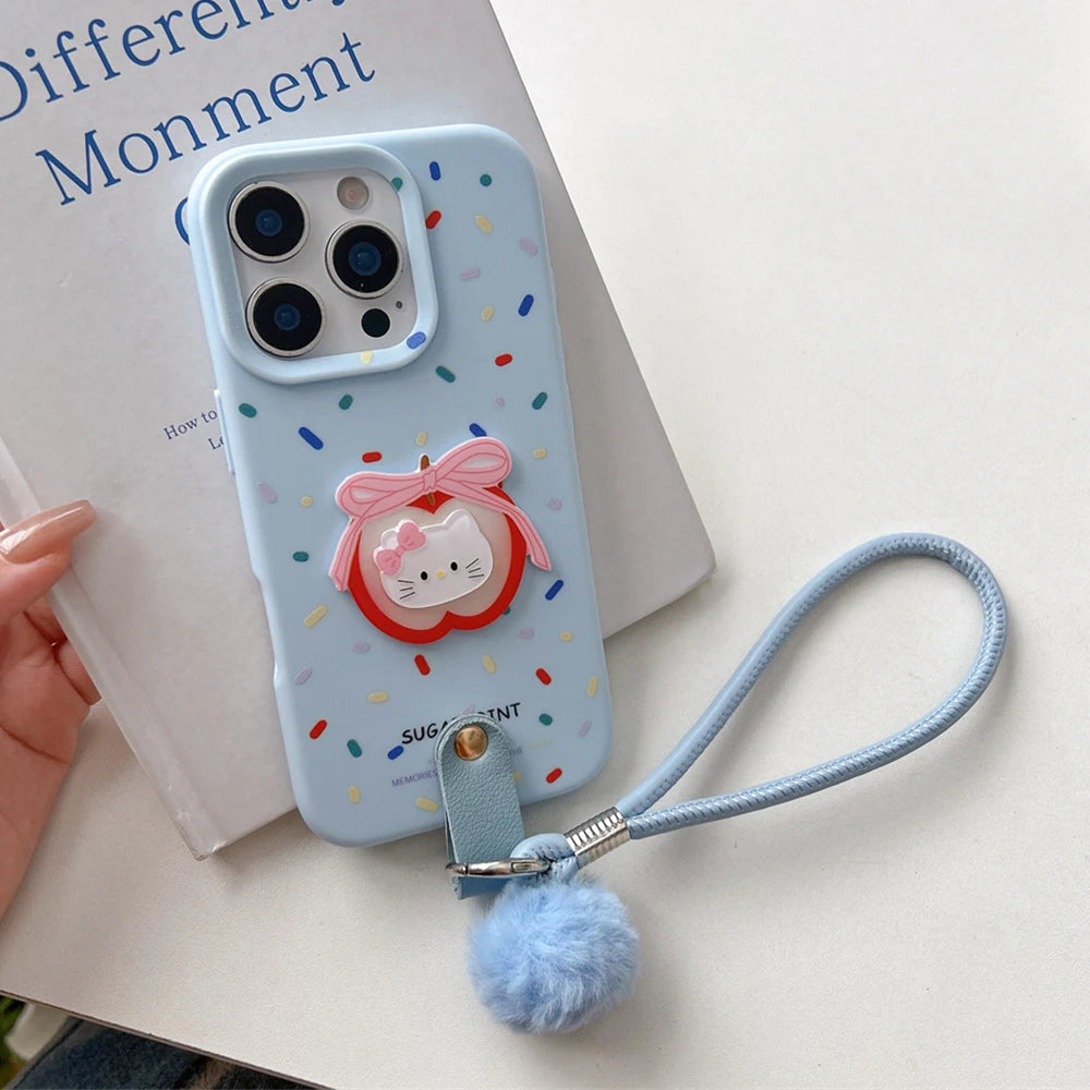 Soft Wrist Strap Apple Hello Kitty Face Colorful Strip Phone Case For iPhone