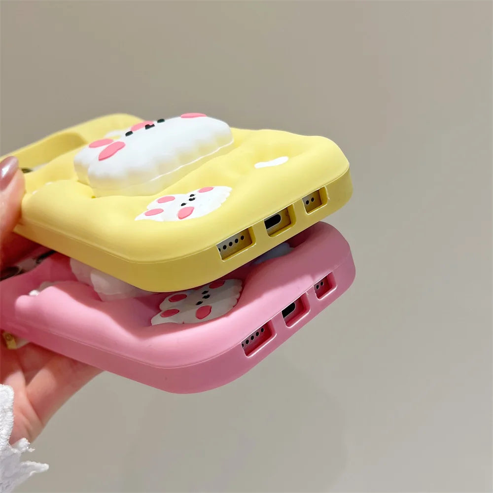 Lovely Rabbit Folding With Holder Stand Silicone Phone Case
