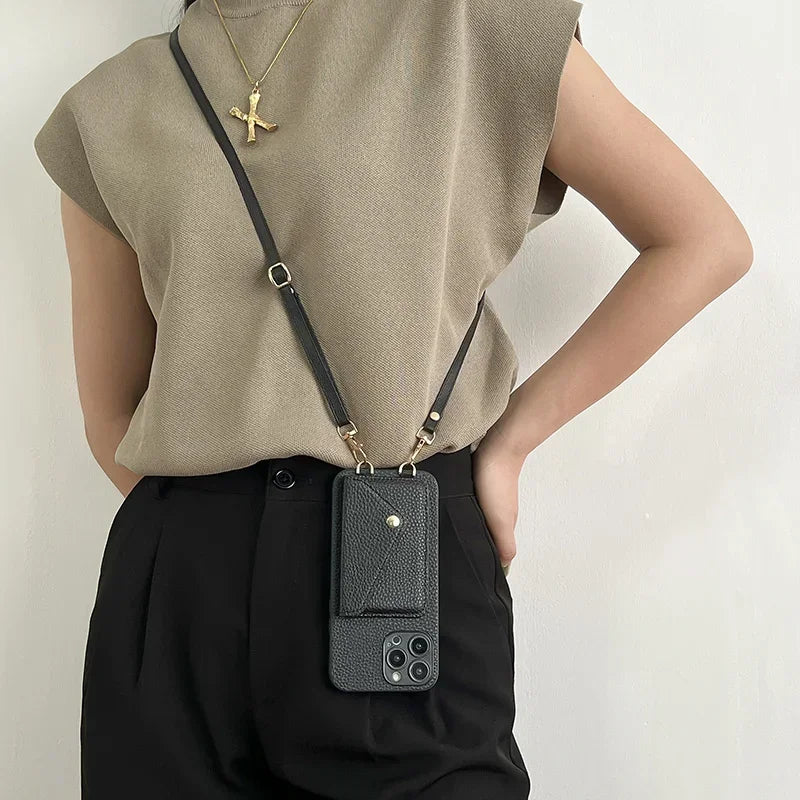 Crossbody Strap Lanyard Leather Phone Case For iPhone