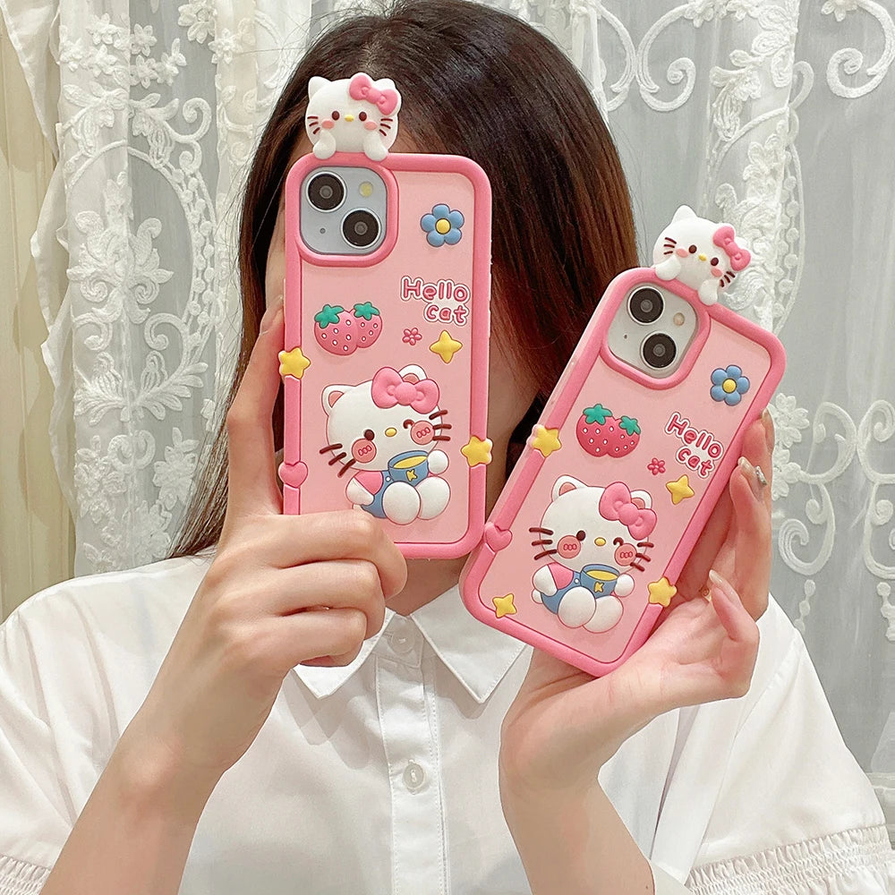 Cute 3D Cartoon Hello Kitty Soft Silicone Phone Case