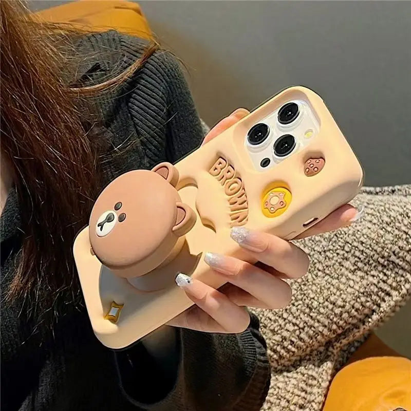 Cute 3D Cartoon Brown Bear Phone Case