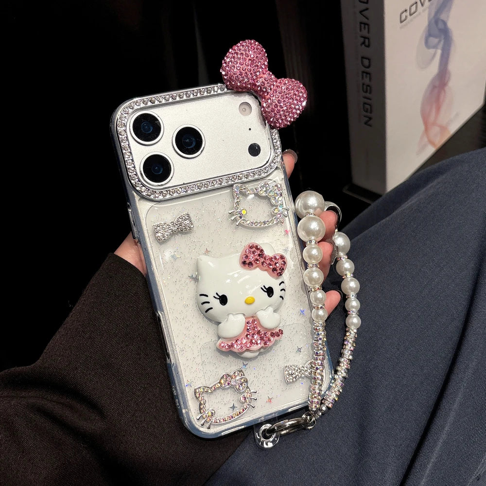 Cute Cartoon Sanrio Hello Kitty Bling Glitter Diamond Phone Case For iPhone