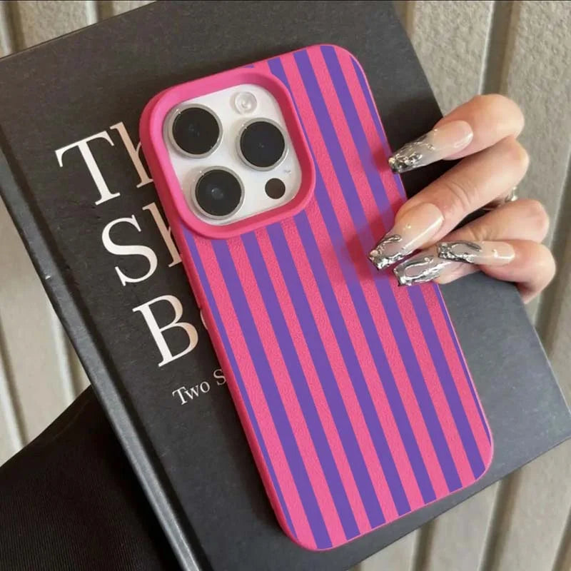 Luxury Double Color Contrast Stripe Case For iPhone