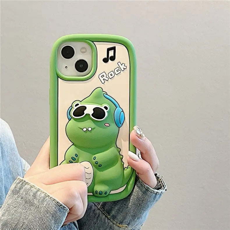 Cute 3D Cartoon Sunglasses Dinosaur Phone Case