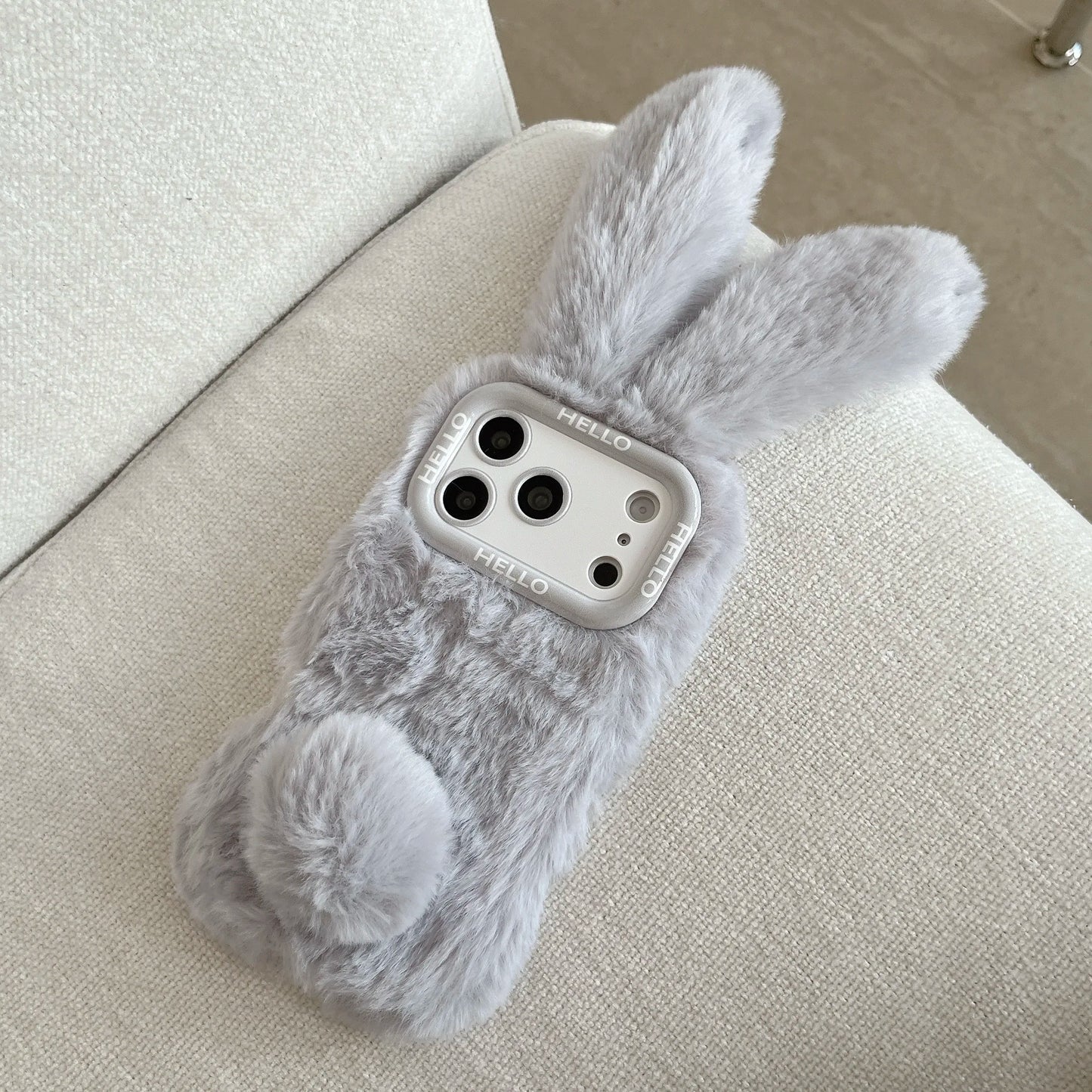 Adorable 3D Long-Eared Rabbit Shaped Plush Phone Case For iPhone