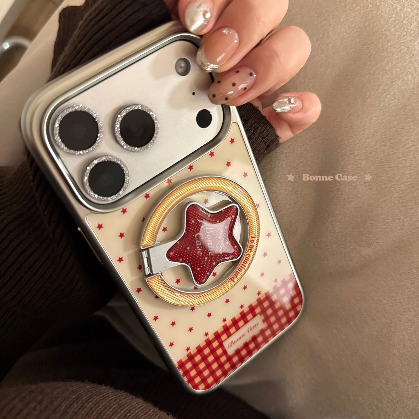 Korean Red Stars Fold Stars Magnetic Bracket Plating Phone Case For iPhone