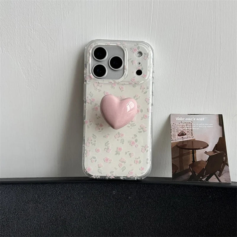 Korean Cute Flower 3D Plush Rabbit Phone Case For iPhone