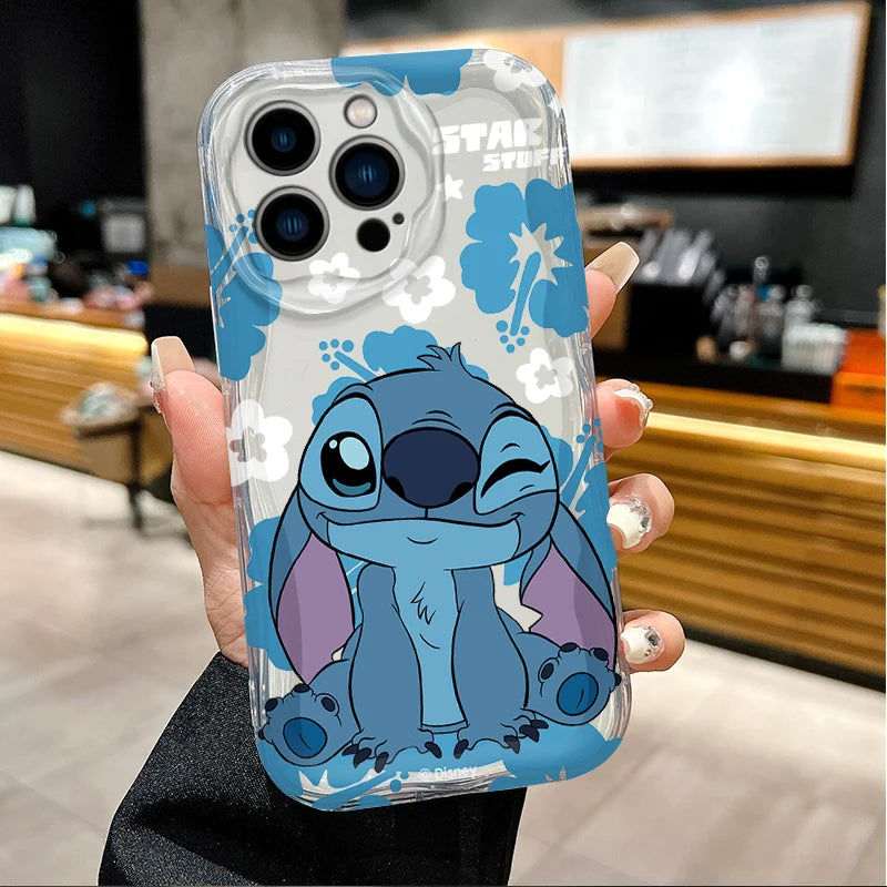 Disney Stitch And Angel White Wave Phone Case For iPhone