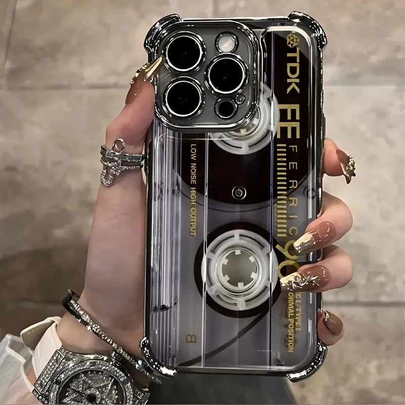 Retro Cassette Pattern Plating Phone Case iPhone