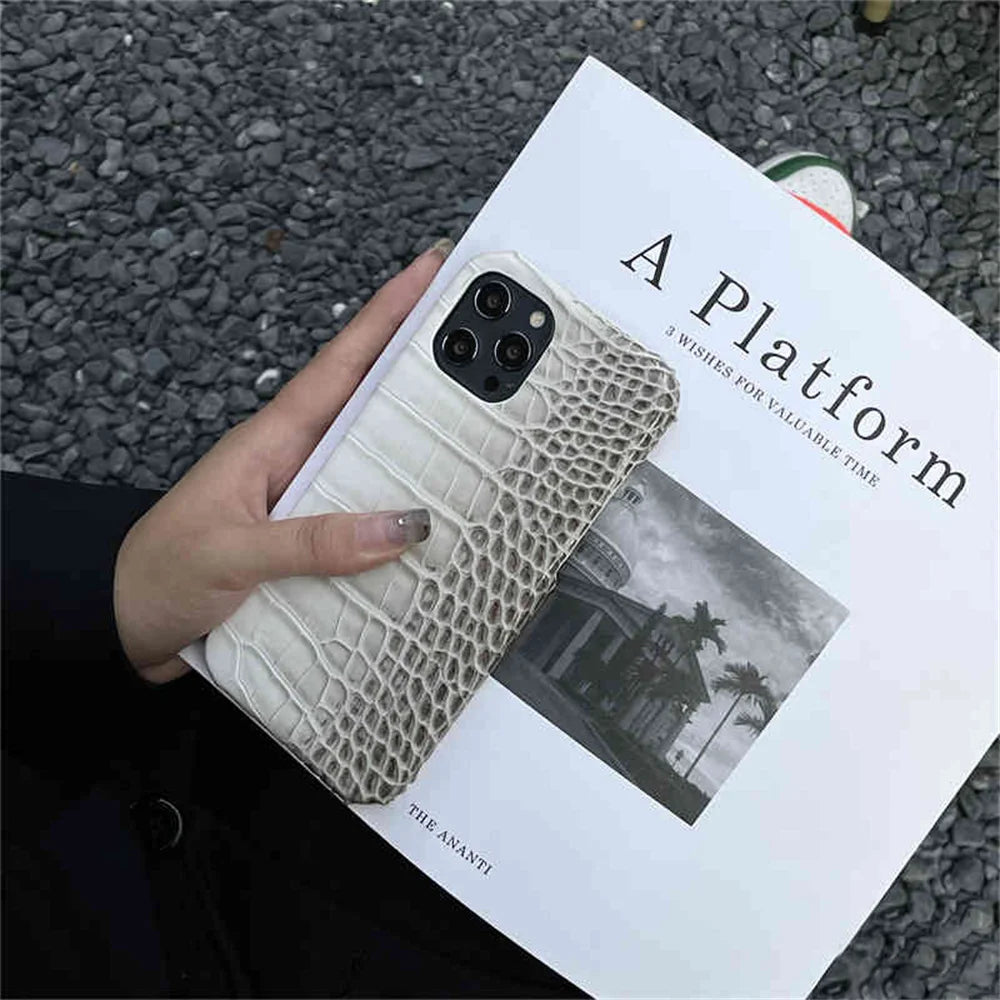 Luxury Fashion Crocodile Pu Leather Electroplated Phone Case
