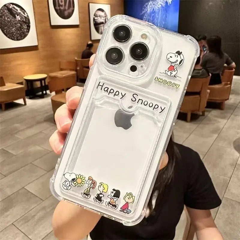 Cartoon Character Snoopy Soft Card Slot Bag Phone Case For iPhone