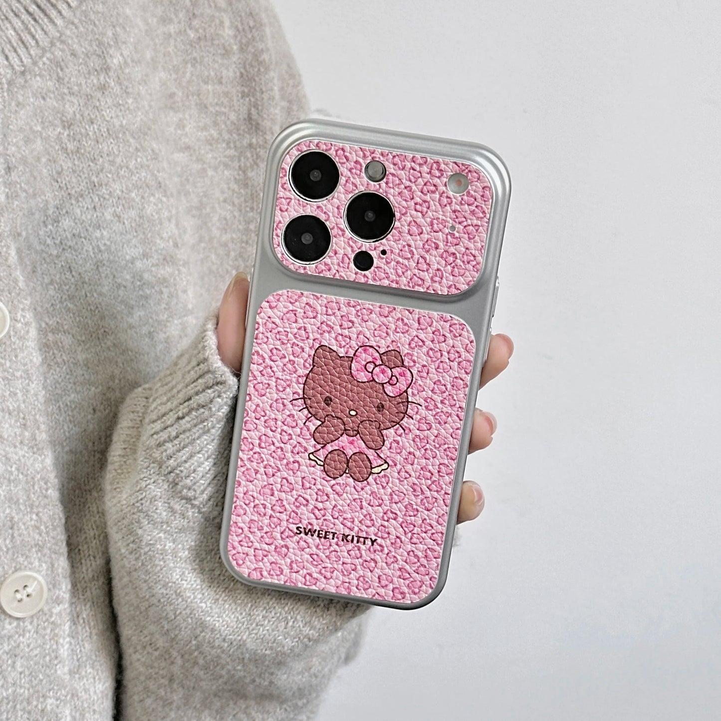 Electroplating Skin Powder Leopard Print Kitty Phone Case For iPhone