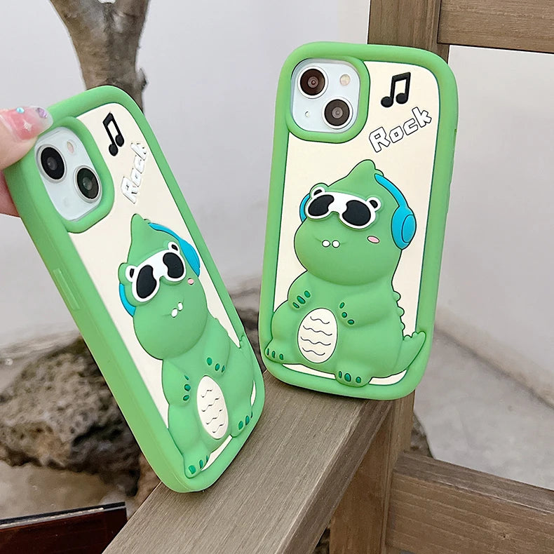 Cute 3D Cartoon Sunglasses Dinosaur Phone Case