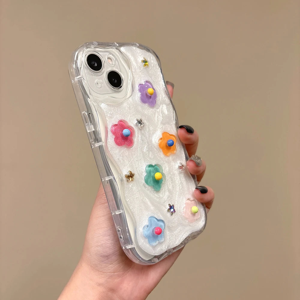 Cartoon Colorful Flower Wave Phone Case For iPhone