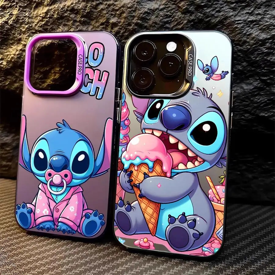 Cartoon Disney Cute Stitch Case Matte Lens Protect Plating Phone Cover For iPhone