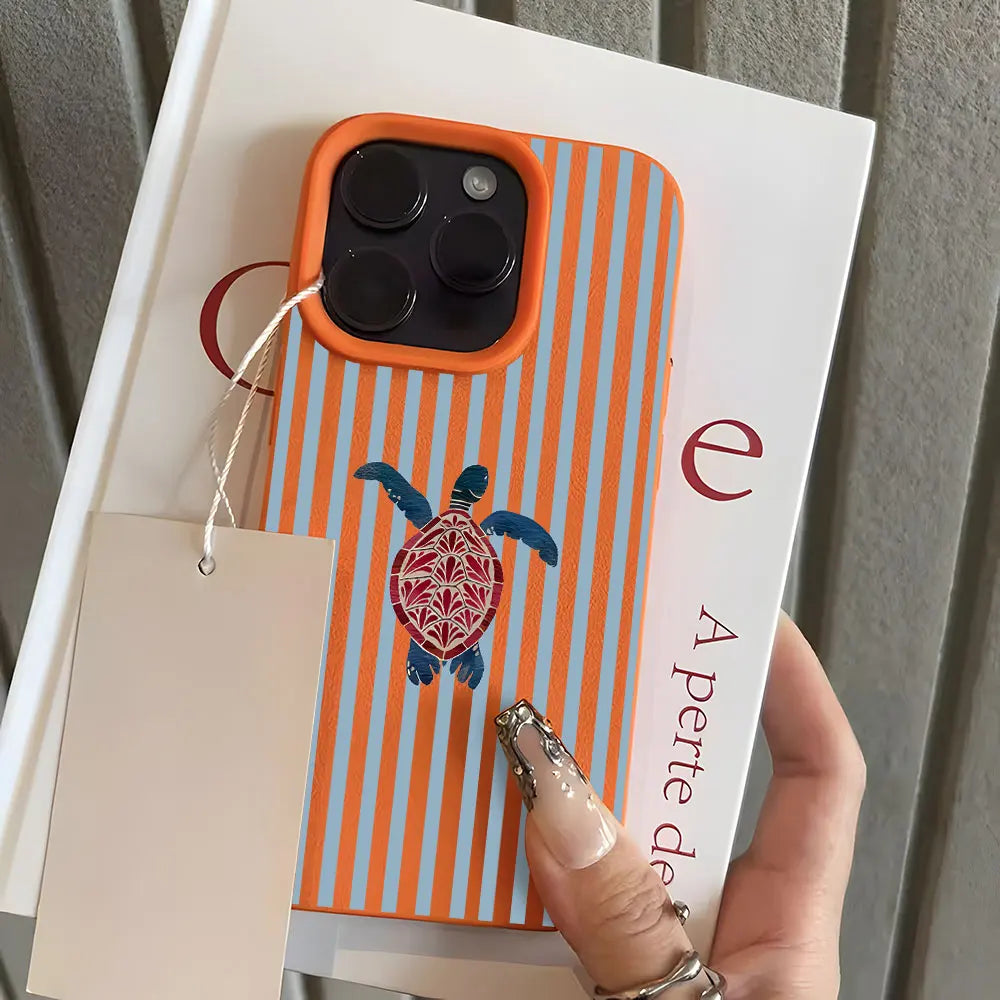 Blue Stripe Cute Sea Turtle Pattern Phone Case For iPhone