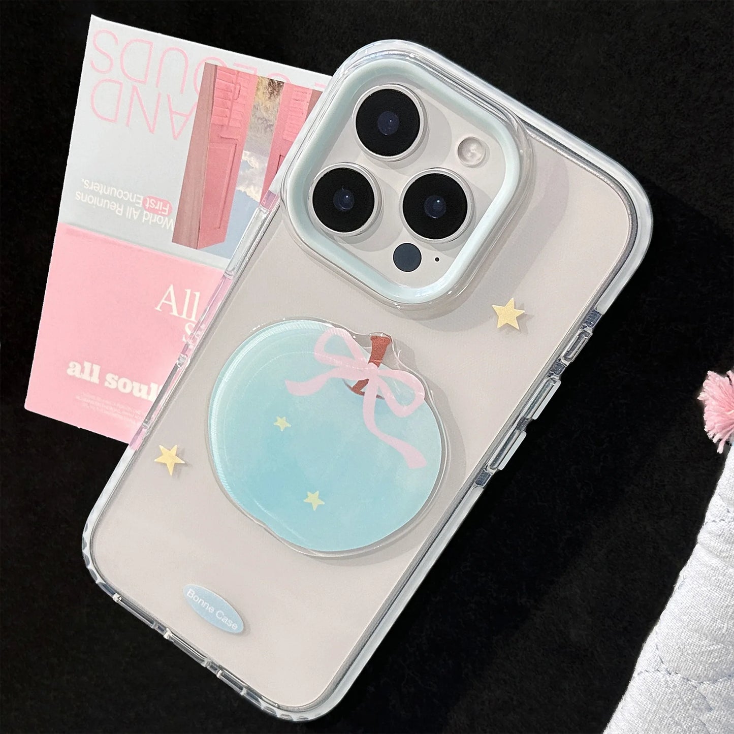 Korean 3D Cute Cartoon Blue Apple Star Soft Phone Case For iPhone