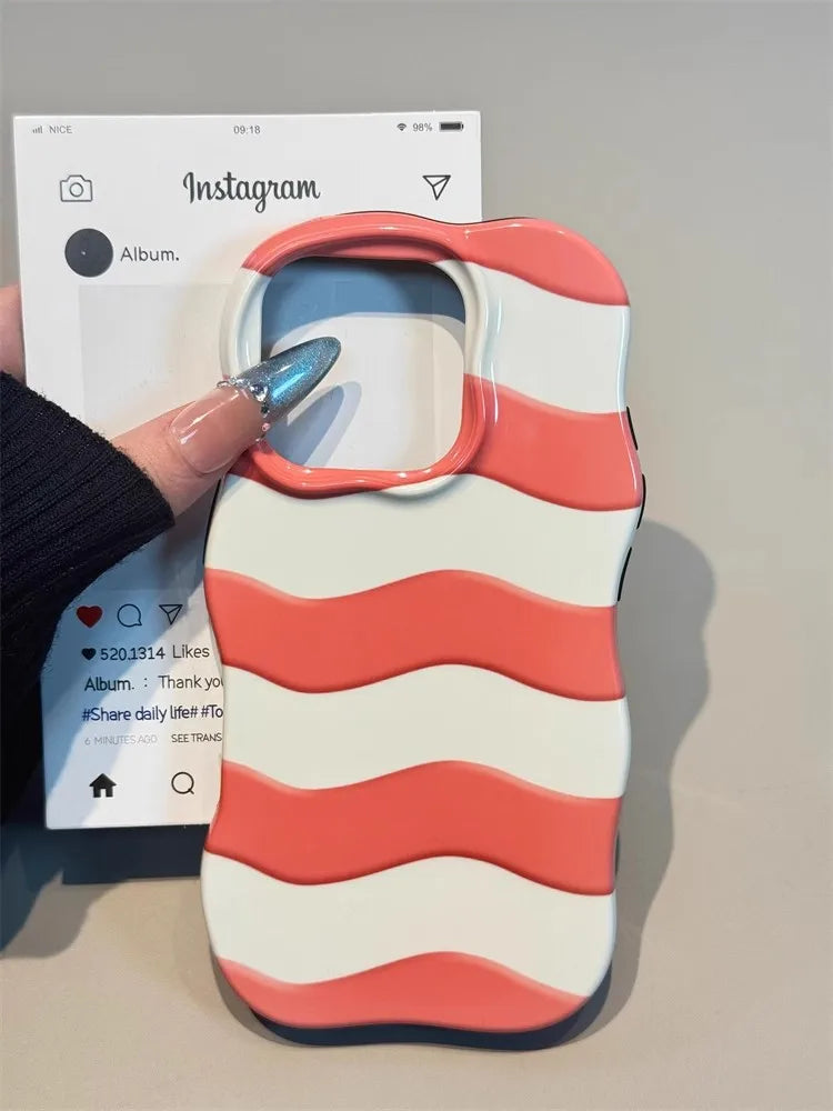 Cute Glossy Wave Pattern Hit Color Stripe Phone Case