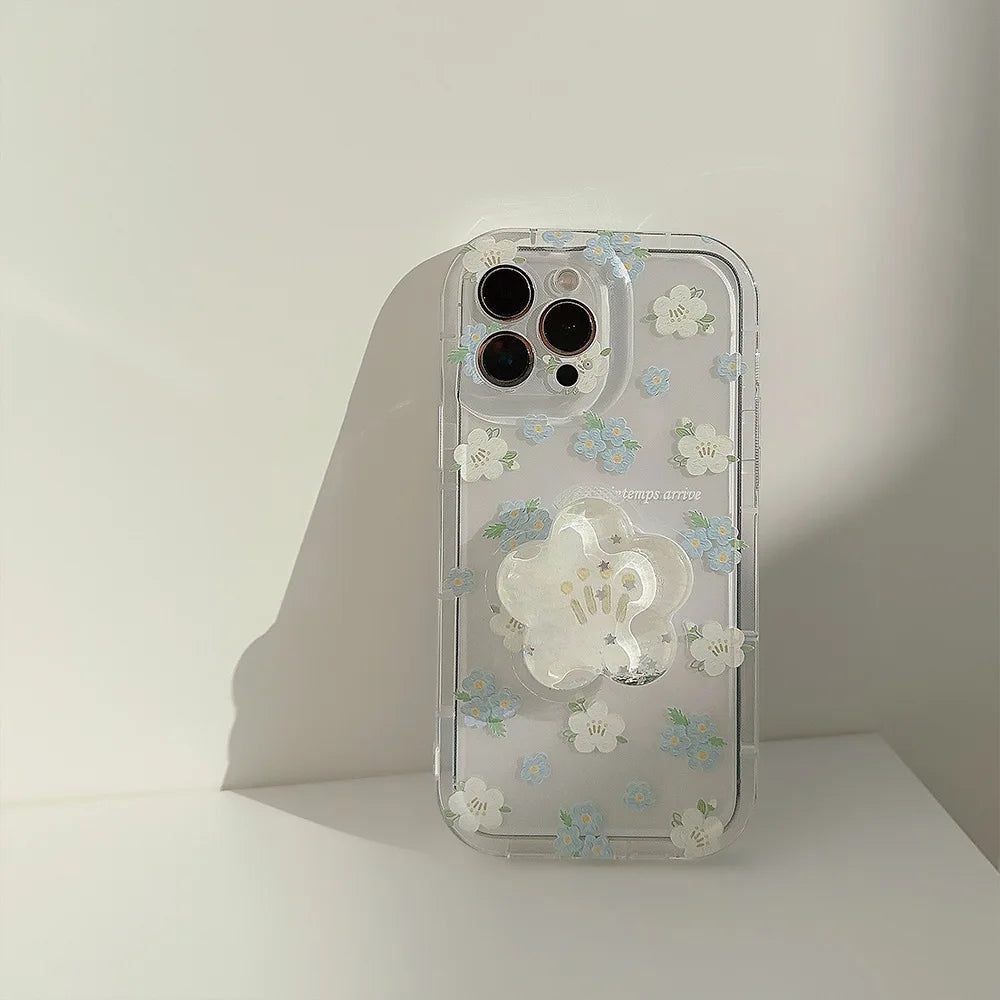 Ins Artistic Flower With Holder Phone Case For iPhone