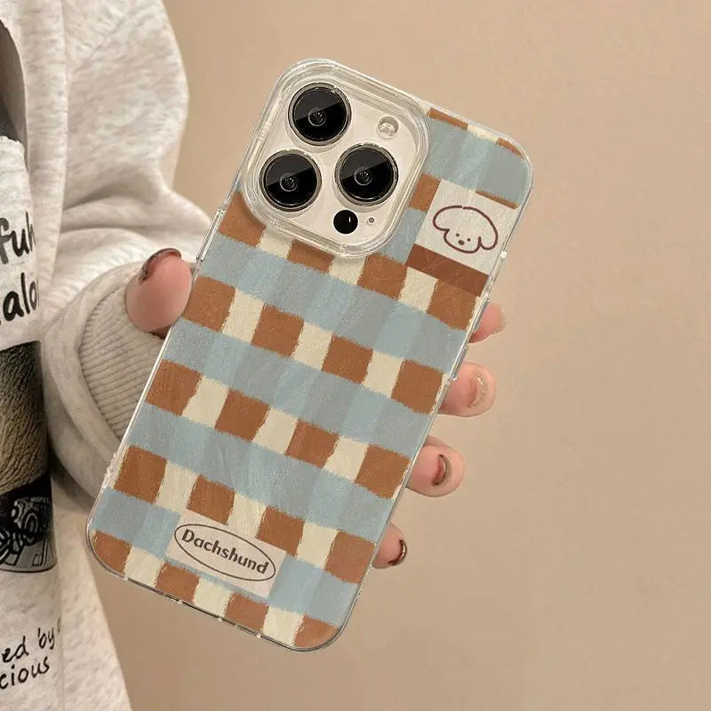 Grid Pattern Puppy Clear Phone Case