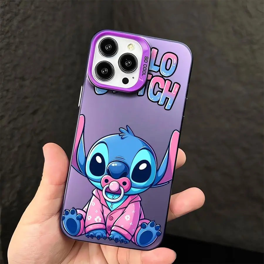 Cartoon Disney Cute Stitch Case Matte Lens Protect Plating Phone Cover For iPhone