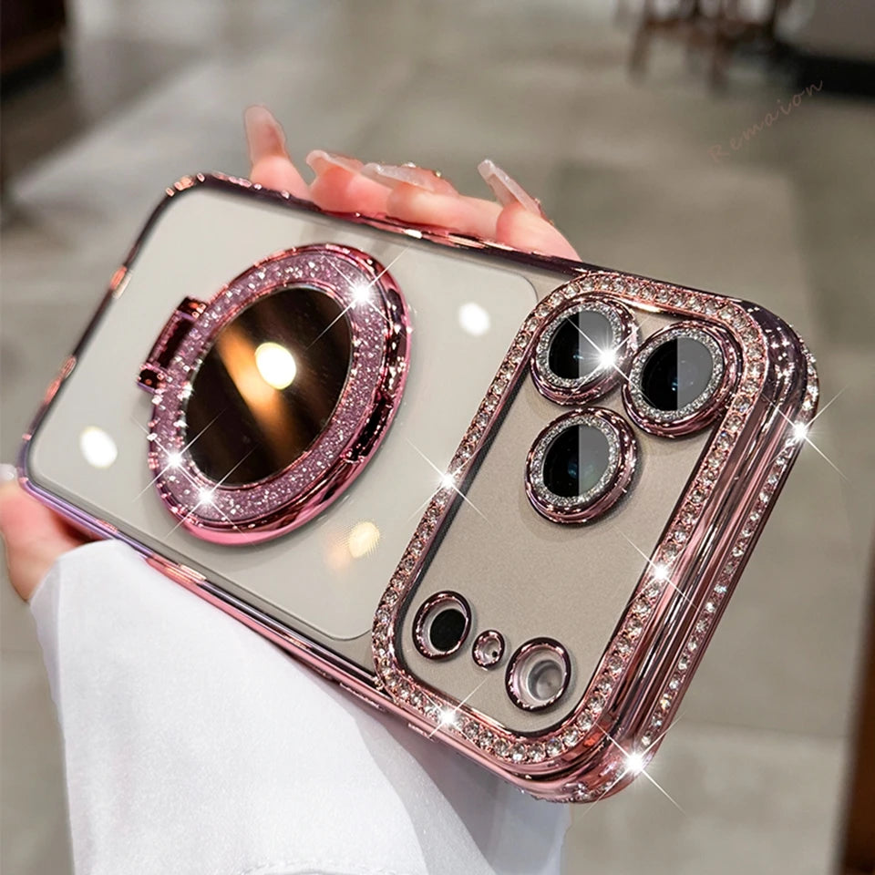 Bling Glitter Diamond Mirror Magnetic Case For iPhone