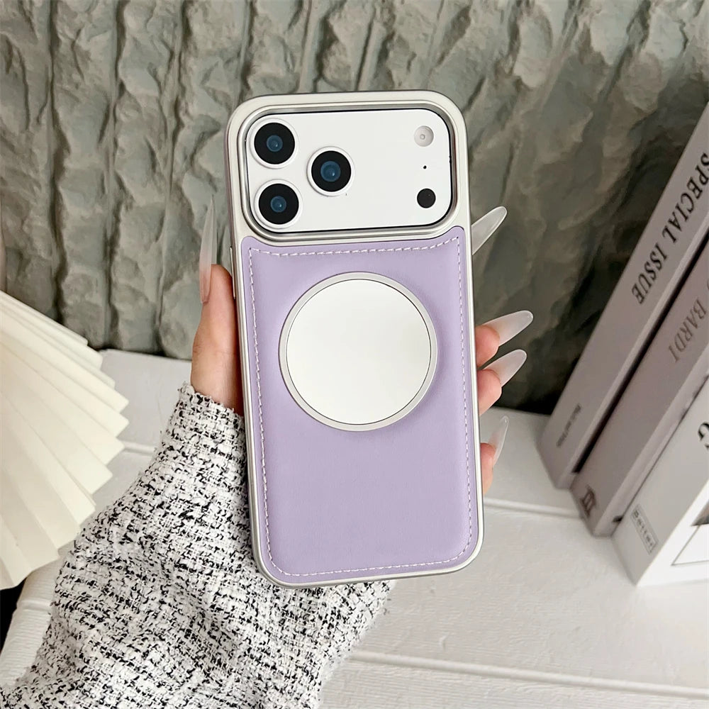 Wireless Charging Magnetic Mirror Leather Phone Case For iPhone