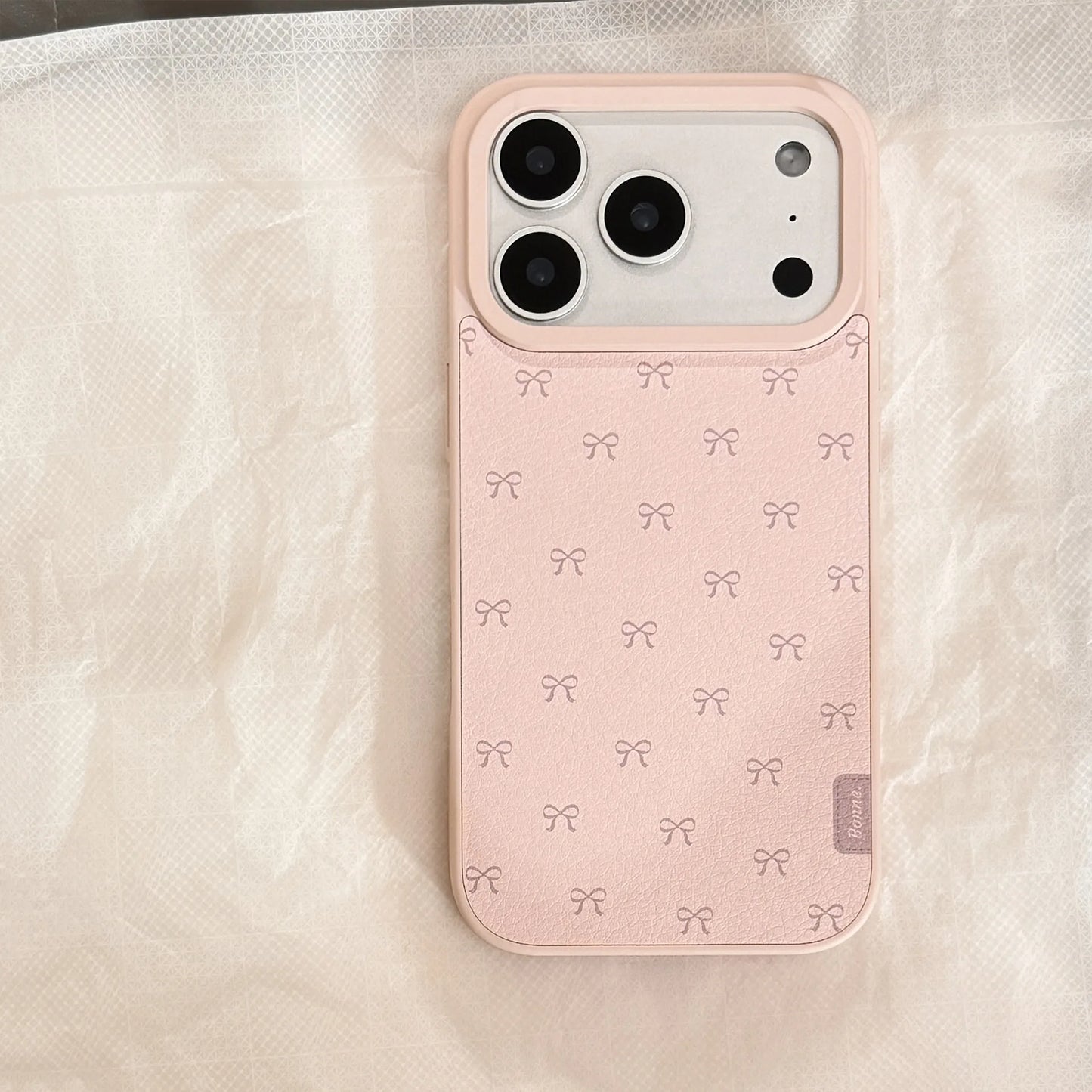 Korean Full Screen Pink Bowknot Leather Texture Phone Case For iPhone