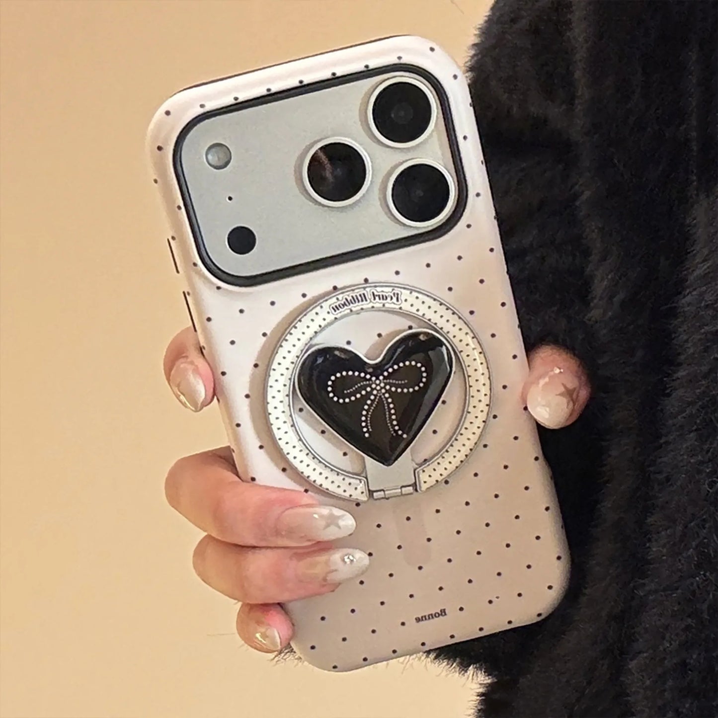 Korean Polka Dots Love Heart Bracket Magnetic Phone Case For iPhone
