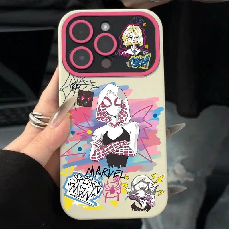 Cartoon Female Spider Man Large Window Phone Case For iPhone