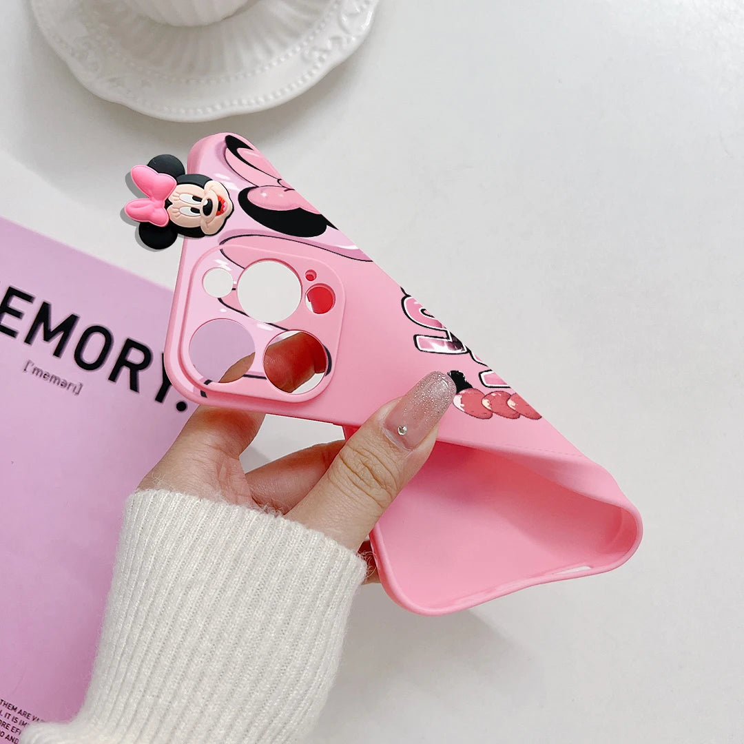 Cartoon Mickey Minnie Soft Case With Holder Rope Phone Case