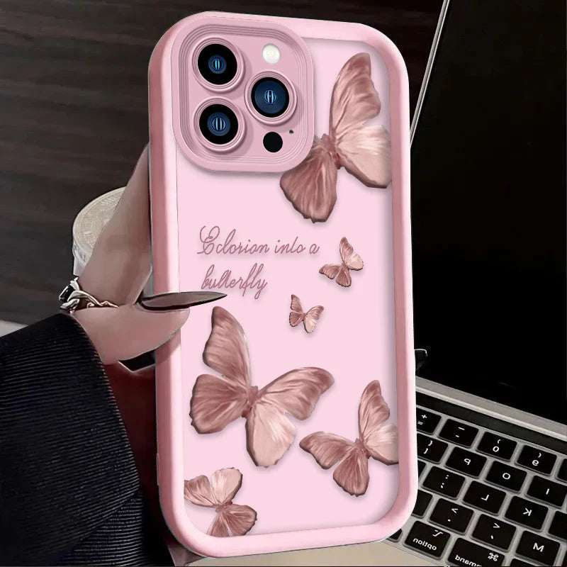 Pink Butterfly Soft Silicone Case For iPhone